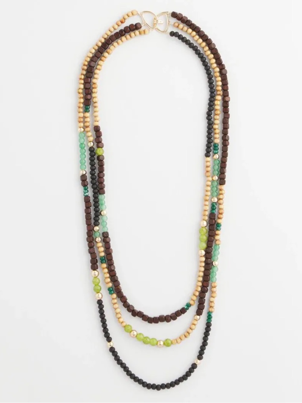 Chicos Trail Mix Collection Layered Colorblock Wood Bead Necklace NWT